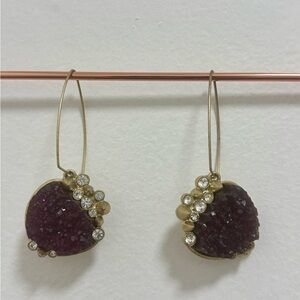 Purple Druzy Drop Earrings with Studs and Gem Accents